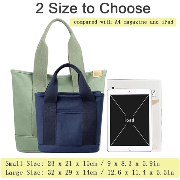 Multi-lomme Tote Bag med glidelås, Canvas Japansk håndlaget håndveske med rom, Multifunksjonell Crossbody Skulderveske Arbeidsveske