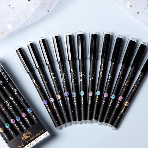 12st 0,5 mm raderbar penna svart gel bläckpennor set Skolstudenter