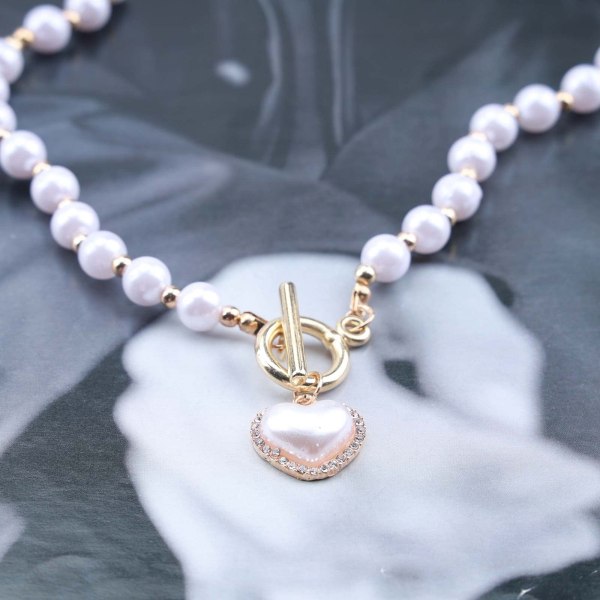 Vintage Pearl Choker Halsband Guld Circle Heart Necklace