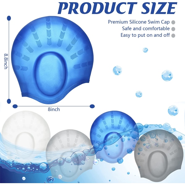 4 Pack Silicone Swimming Cap with 3D Ear Protection