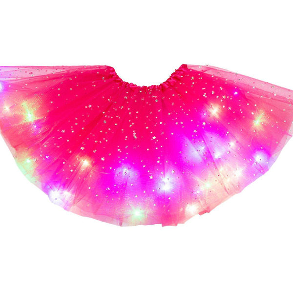 Kvinnor Led Light Up Glow Dance Tutu 3-lagers kjol Fancy Party Balett Klänning Sparkly Rose red