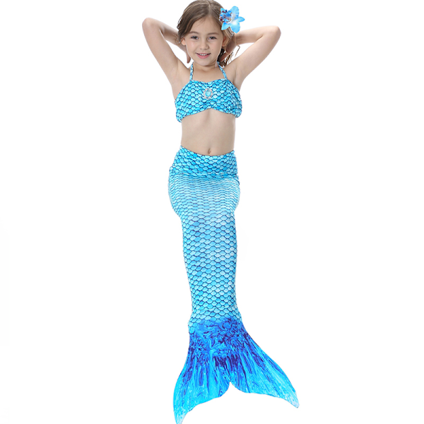 Barn Pige Mermaid Hale Sæt Sommer Badedragt Badetøj Blå blue 150cm