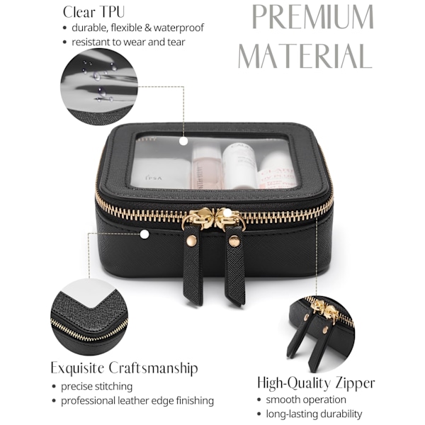 Mini Clear Black Makeup Bag - Sød firkantet makeuptaske med lynlås