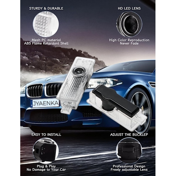 [2024 Uppdaterad] 4 st Bilstrålkastare HD Projektionslampor LED Dörrljus Välkomstljus - Dubbel Gate-Xin h BMW