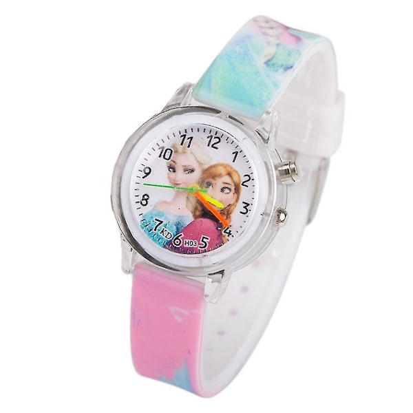 Børne Frozen Elsa Anna Ur til Piger Drenge Blinkende Lys Analogt Ur, Tegneserie Silikon Armbånd Ure Fødselsdagsgave Pink