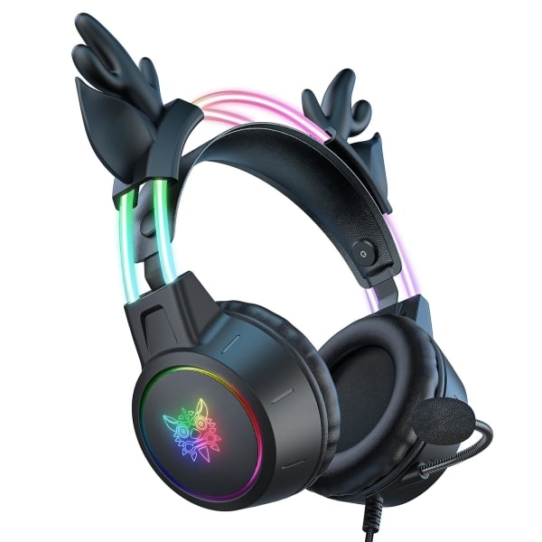 Fortrollende RGB-spilleheadset - oplukkende surroundljud, komfortabelt design og let sort krop