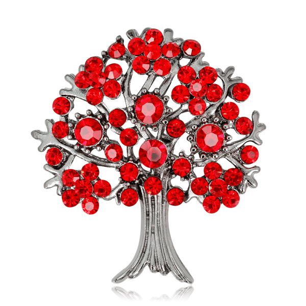 Rød krystal 'Tree Of Life' Broche I Gun Metal