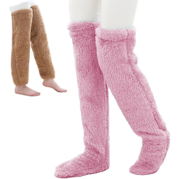 Teddy Legs Lange Strømper - Teddy Legs Strømper, Over Knæ Fuzzy Benvarmere Strømper Sjove Furry Lange Vinterstrømper - SALG Pink