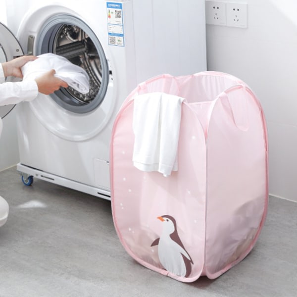 Söt tecknad tvättkorg med handtag hopfällbar stor kapacitet Dammtät smutstvättväska för tvättstuga Vertikala ränder