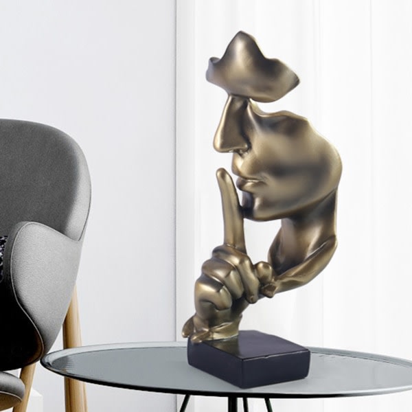 Keep Slient 3D Modern Minimalistinen Skulptur Ornament Resin Abstrakt konststaty för hemmakontor 28,5*11*10cm Enfärgad Guld 28,5x11x10cm