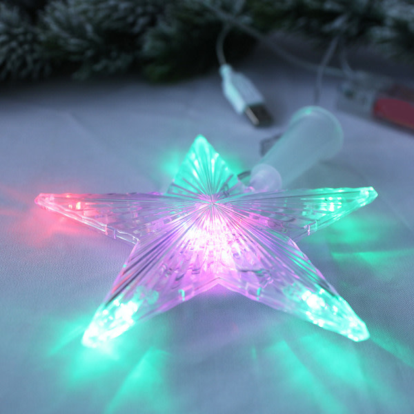 3D lysende femuddig stjerne LED Transparent femuddig stjerne julgran Toppdekoration Prydnad Flerfärgad
