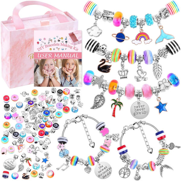 Pige Armbåndsfremstillingskit, Perlecharms, DIY Smykkegaver