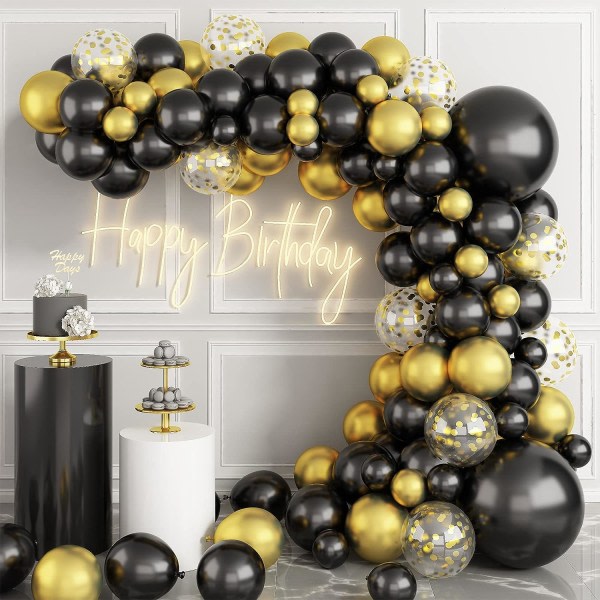 Black Gold Balloon Garland Arch Kit - Metallinen konfetti erilaisiin