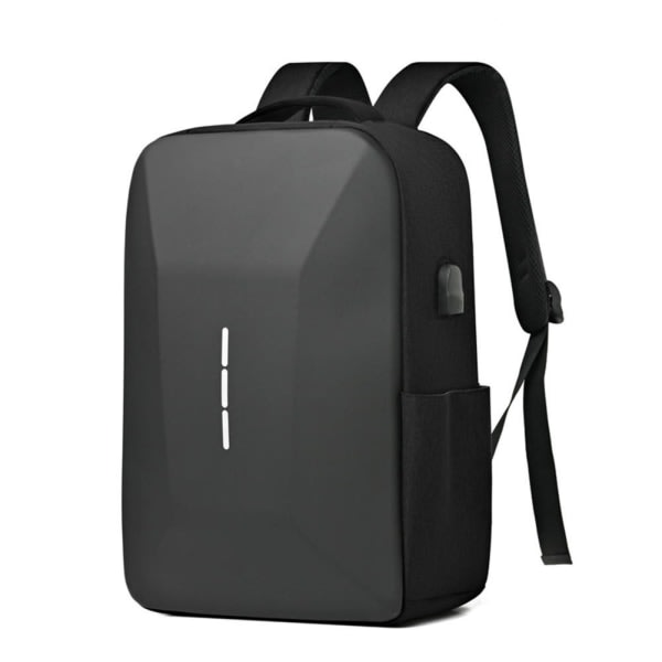Casual ryggsäck för män med USB-laddningsport Stöldskyddande hårt ska bärbar datorväska för utomhusresor Svart