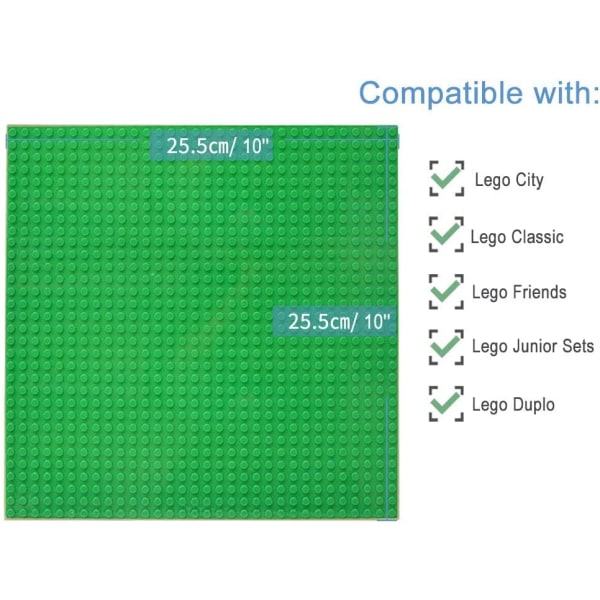 Byggplatta med 6 plattor som är kompatibel med de flesta märken, 25*25 cm, grön bottenplatta