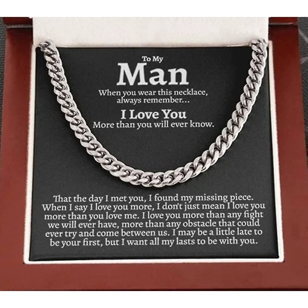 Till min man Rostfritt stål kubansk kedja halsband för honom, födelsedagspresenter till pojkvän make, till min hu