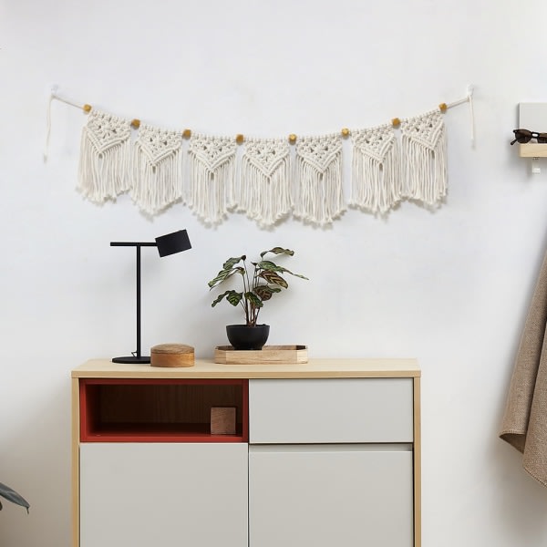 Macrame Flätad tofs Vävd Chic Små Flagga Hem Väggdekor B