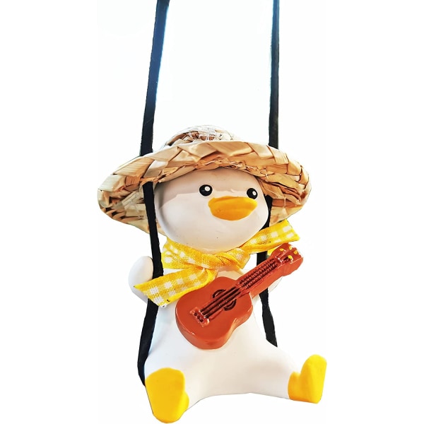 Swinging Duck Car Hanging Ornament， Søt Bildekor Bakre View Speilhengende Tilbehør Bilspeilhengende tilbehør Bilanheng (gitar)