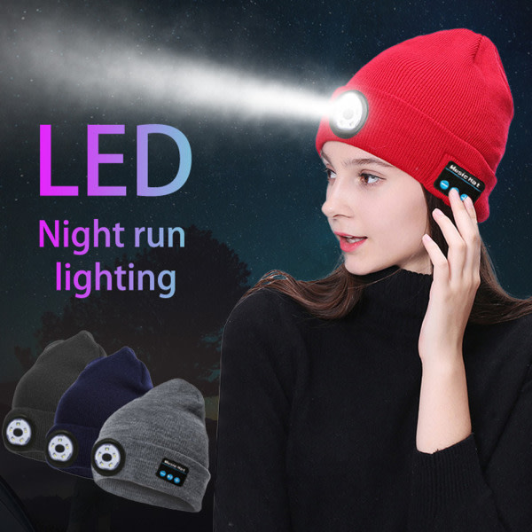 LED-hatt Bluetooth-hörlursmössa med ljus mode vinterhatt för män Kvinnor Resor Utomhus Löpning Fotvandring Cykling Svart buffelpläd