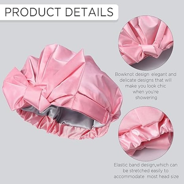Dusjhetter for kvinner, trelags vanntett hette foret med silkeslen satin, universell gjenbrukbar badehette for dusj, hårbeskyttelse i nylon