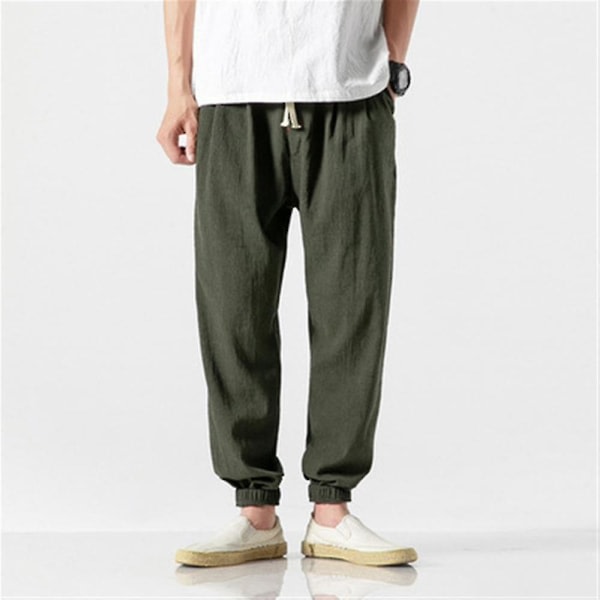 Herr Byxa Casual Baggy Byxor Elastisk midja Harem Byxor Dark Green M