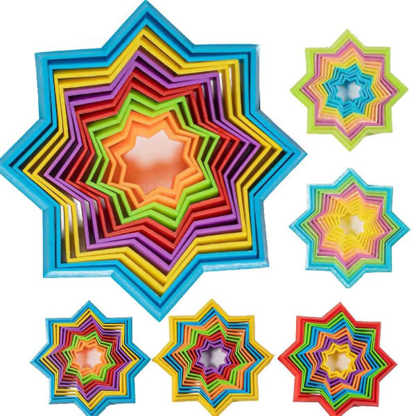 Rainbow 3d Octagonal Star Puzzle Leksak Dekompression Stressavlastning Tidiga pædagogiske leksaker Present for barn（Färgglada B）