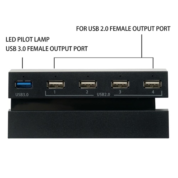 5-ports USB-hub for PS4, høyhastighetslader for kontroller, splitter