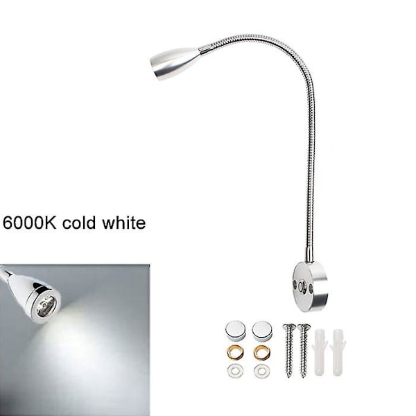 Sort Sølv DC12V 24V 3W Campingvogn Båd LED Læselampe med USB-ladeport, Svanhals Touch Dæmpbar Yacht Lastbil Kort Diagramlampe [DB] silver 6000K