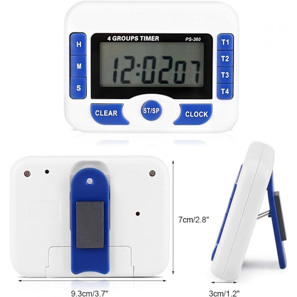 Digitaalinen keittiöajastin, 4-kanavainen riippumaton ryhmäajastin, magneettinen LCD-näyttö, keittiön ruoanlaittokello leivontaan, urheilupeleihin, toimistoon