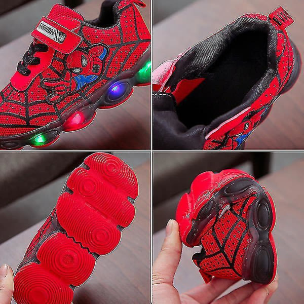 Barn Sportskor Spiderman Lighted Sneakers Barn Led Luminous Skor F?r Pojkar röd 25
