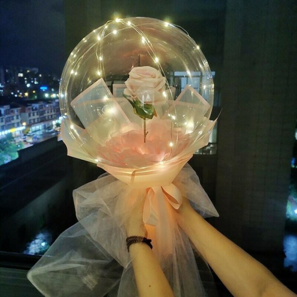 Beige Valentinsdagsgave Led Luminous Balloon Rose Bouquet