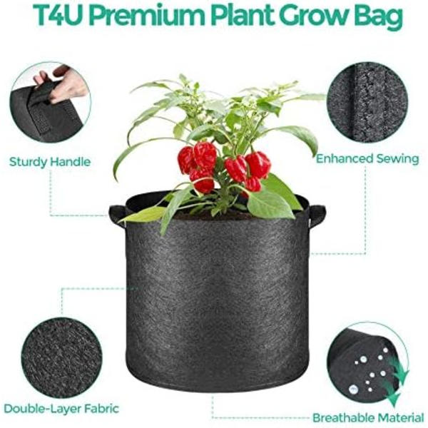 10 gallonin kasvusäkit kahvoilla 5 kpl, kangasruukut Grow B 7 gallon