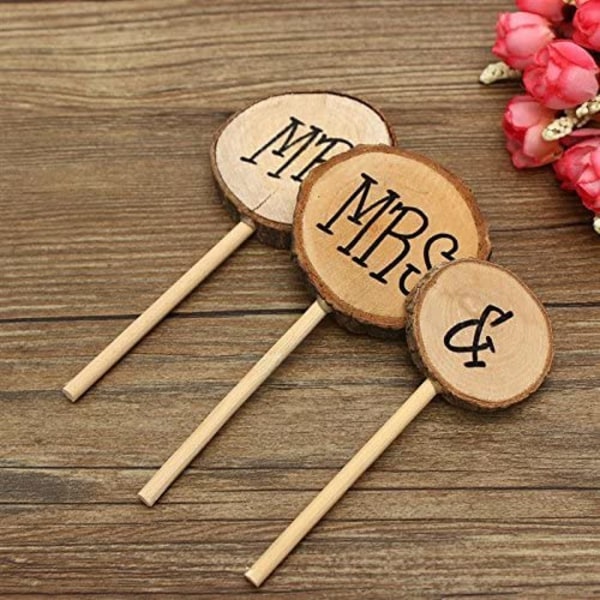 Pack Mr & Mrs Toppers Natural Wood Cake Toppers Chic