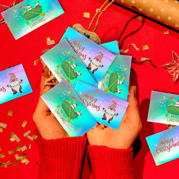 100 DIY-festinbjudningskort Rainbow Laser -korttia Joulupukin sno