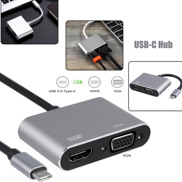 USB 3.1 Typ C til VGA Multiport Adapter USB C til HDMI 4K UHD