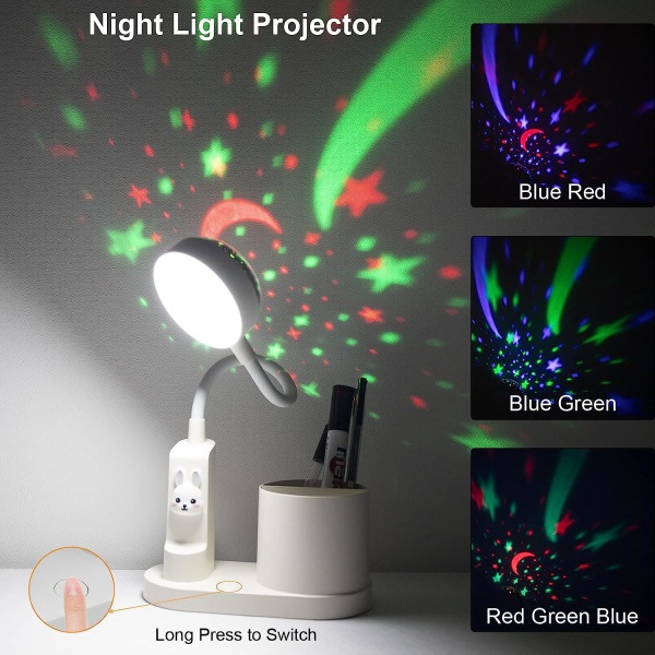 Bordslampa för barn, arbetsbordslampa med pennhållare, automatisk färgskiftande sänglampa, dimbar uppladdningsbar LED-läslampa för barn Green