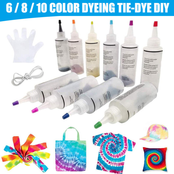 Tie Dye Kit 6/8/10 Farger Tie-Dye Kit Stoff Tekstilfarger Fargerik Tie Dying Set DIY Håndlagde Prosjekter 6 Farger