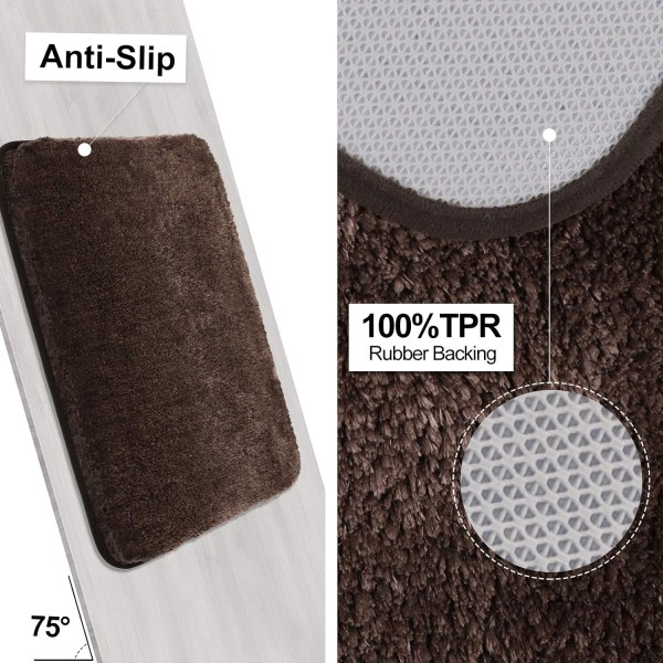 Halkfri, absorberende badmatta i mikrofiber, lækker blød plyschmatta for badeværelset, maskintvättbar tyk lurvig badmatta for badeværelset (17x24 tum brun)