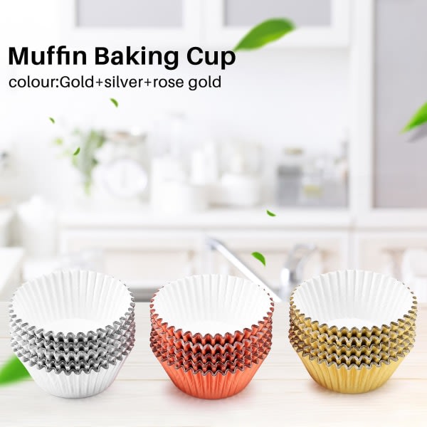 600 bitar 1,97 tums folie Metallic Cupcake Liners Muffinspappersfodral Bakformar - guld, silver och Multicolor