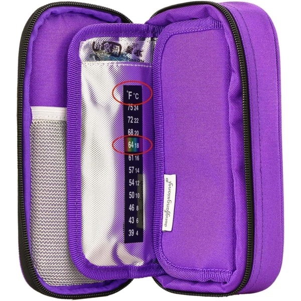 Insulinkylväska Diabetesväska - Medicinering Diabetikerisolerad bärbar kylväska med 2 isförpackningar (lila)