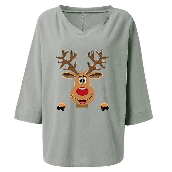 Langærmet tunika med t-shirt til jul med print til kvinder Grå 3XL