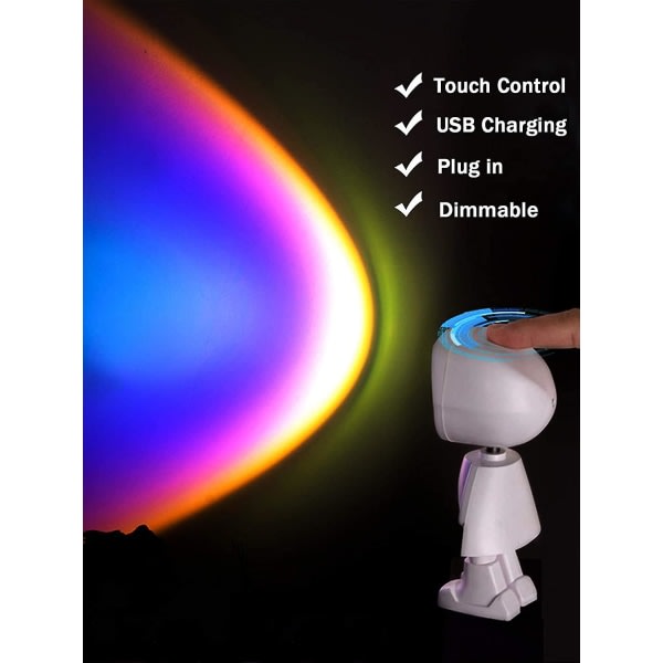 Solnedgangsprosjektion Ledljus Robot Figurlampa Projektor Regnbågsatmosfärslampa Modern Led Golvljus Nattljus For Vardagsrum Kreativ Personlighet