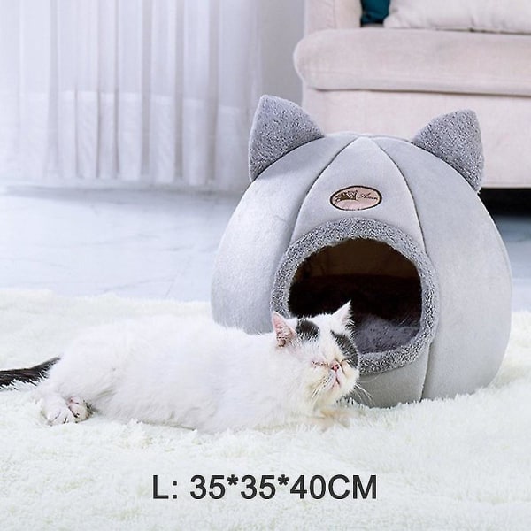For katter/små hunder som sover komfortabel hule fløyel selvvarmende hytte med avtagbar vaskbar sengepute - L