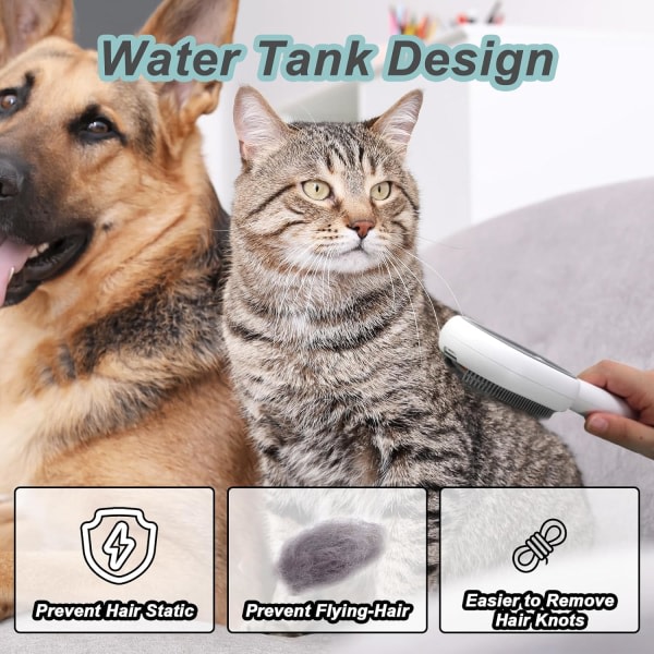 Kattehårbørste med vand, klæbrig børste 2.0 til katte, kæledyrshårfjerningskam med vandtank, våd kattekam, 2 i 1 rengøringsbørste kat