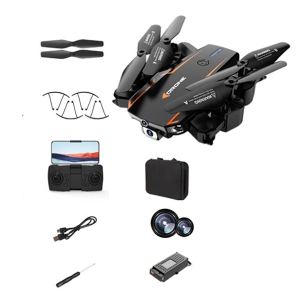 Bärbar svart/orange drönarekamera med väska 360° justering av vändhastighet Quadcopters Presenter för barn Vuxna Svart Dual8K 1B