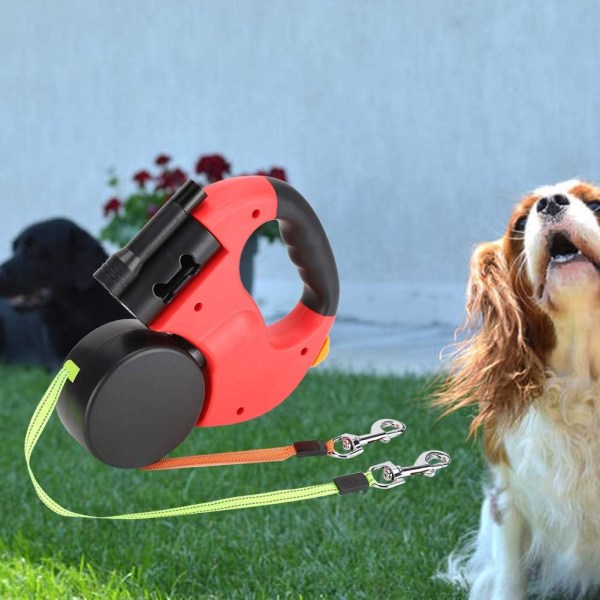 Jiawu Dobbelt Inntrekkbart Hundekobbel, 3 m Automatisk Kobbel for To Hunder