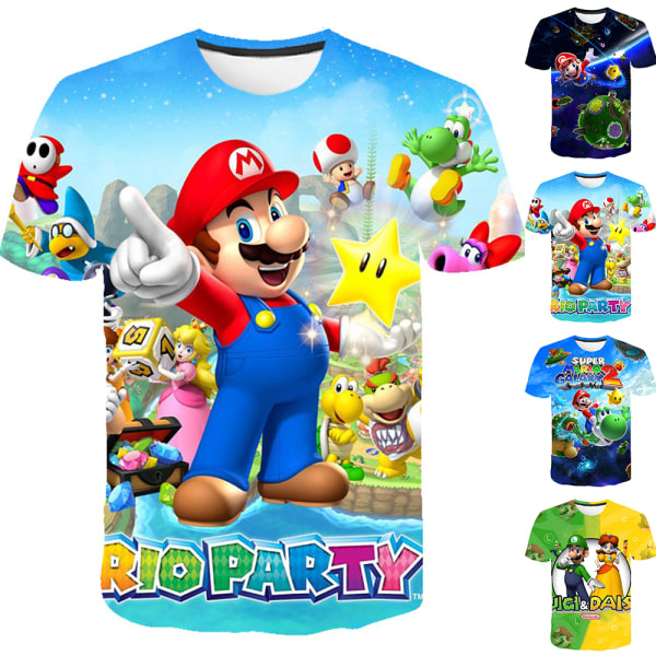 Tecknad Super Mario T-shirt Barn 3D-tryckta T-shirt Toppar C 110CM