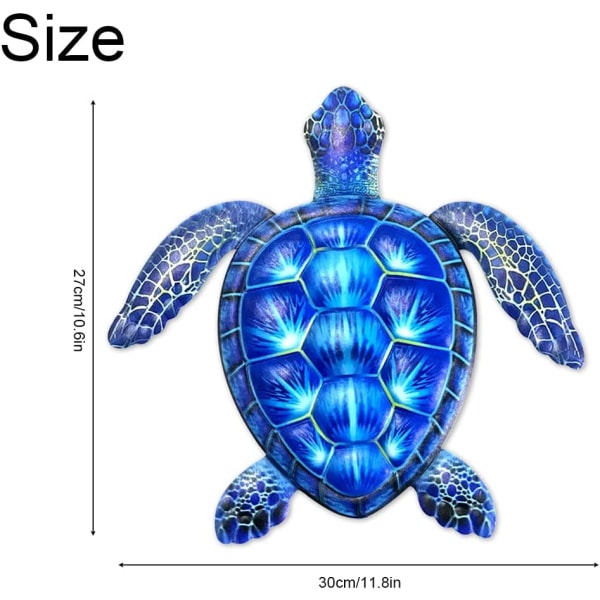 12 tommer Stor Skilpadde Veggdekor, Havskilpadde Hav Henge Skulptur, Metall Marine Liv Tema Veggdekorasjon for Bad Soverom Svømmebasseng (blå)