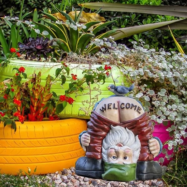 Tervetuloa puutarhatontujen koristepatsas, Funny Waterproof Resin DXGHC