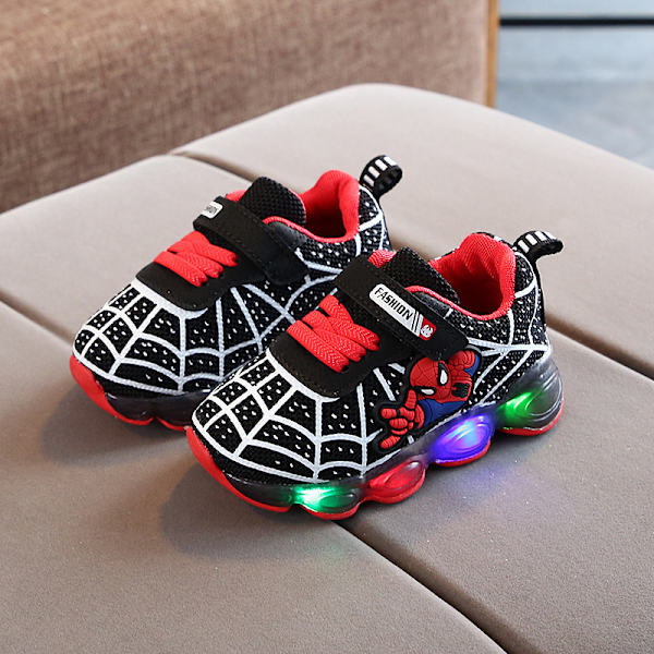 Spiderman-sneakers med ljus för barn, självlysande skor för pojkar, svart black 26